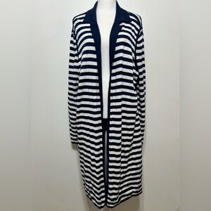 Chicos Striped Open Front Long Line Cardigan Sweater